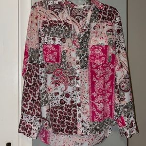 New York & Company’s women’s blouse. Mainly pink but has some other colors!